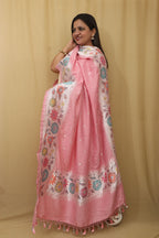 Exquisite Pink Banarasi Handloom Pure Moonga Silk Dupatta - Luxurion World