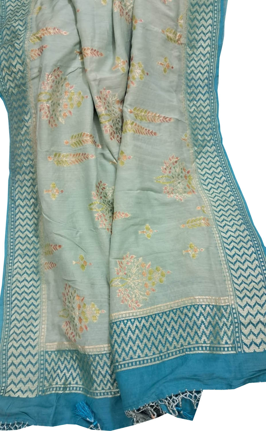 Blue Banarasi Pure Moonga Silk Brush Dyed Dupatta - Luxurion World