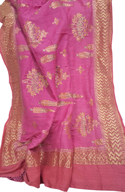 Pink Banarasi Pure Moonga Silk Brush Dyed Dupatta - Luxurion World