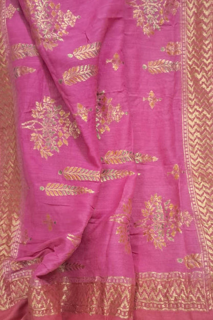Pink Banarasi Pure Moonga Silk Brush Dyed Dupatta - Luxurion World