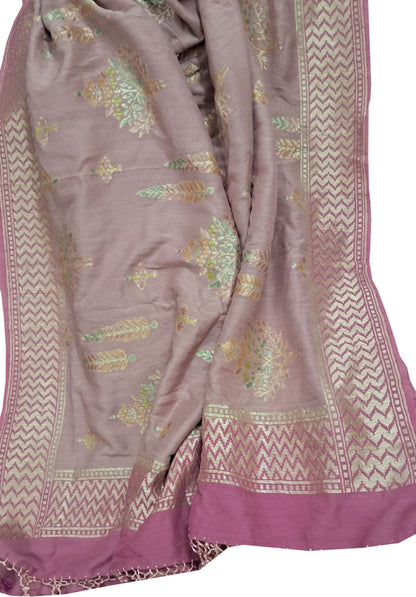Pink Banarasi Pure Moonga Silk Brush Dyed Dupatta - Luxurion World