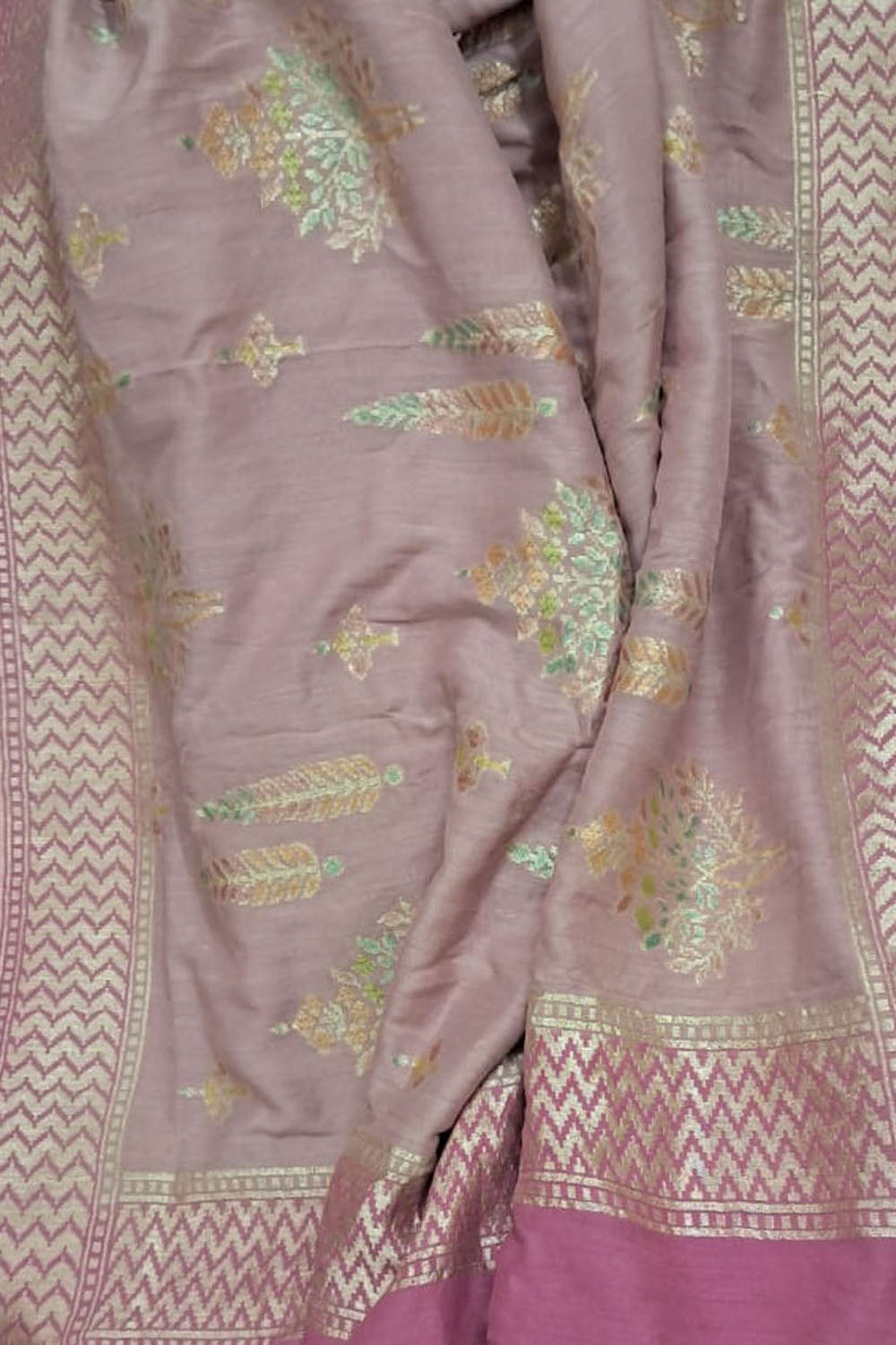 Pink Banarasi Pure Moonga Silk Brush Dyed Dupatta - Luxurion World