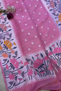 Pink Banarasi Handloom Pure Moonga Silk Flower Design Dupatta - Luxurion World