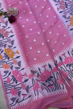 Pink Banarasi Handloom Pure Moonga Silk Flower Design Dupatta - Luxurion World