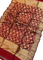 Elegant Maroon Banarasi Silk Jaal Dupatta - Luxurion World