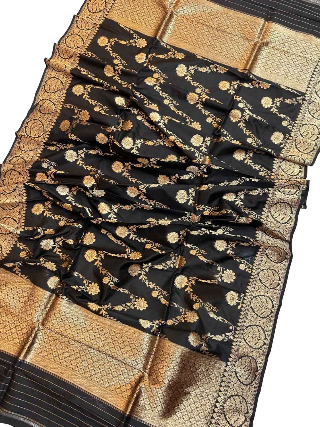 Exquisite Black Banarasi Silk Jaal Dupatta - Luxurion World
