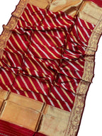 Red Banarasi Katan Silk Jaal Dupatta - Luxurion World