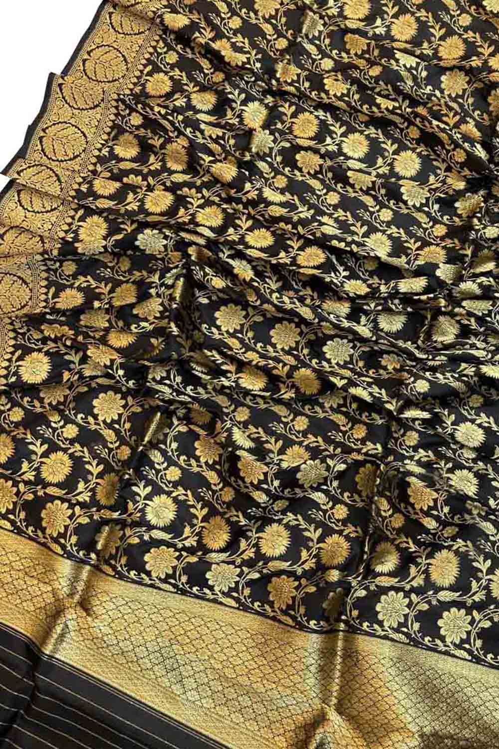 Exquisite Black Banarasi Silk Jaal Dupatta - Luxurion World