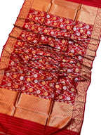 Red Banarasi Katan Silk Jaal Dupatta - Luxurion World