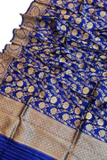Blue Banarasi Katan Silk Jaal Dupatta - Luxurion World