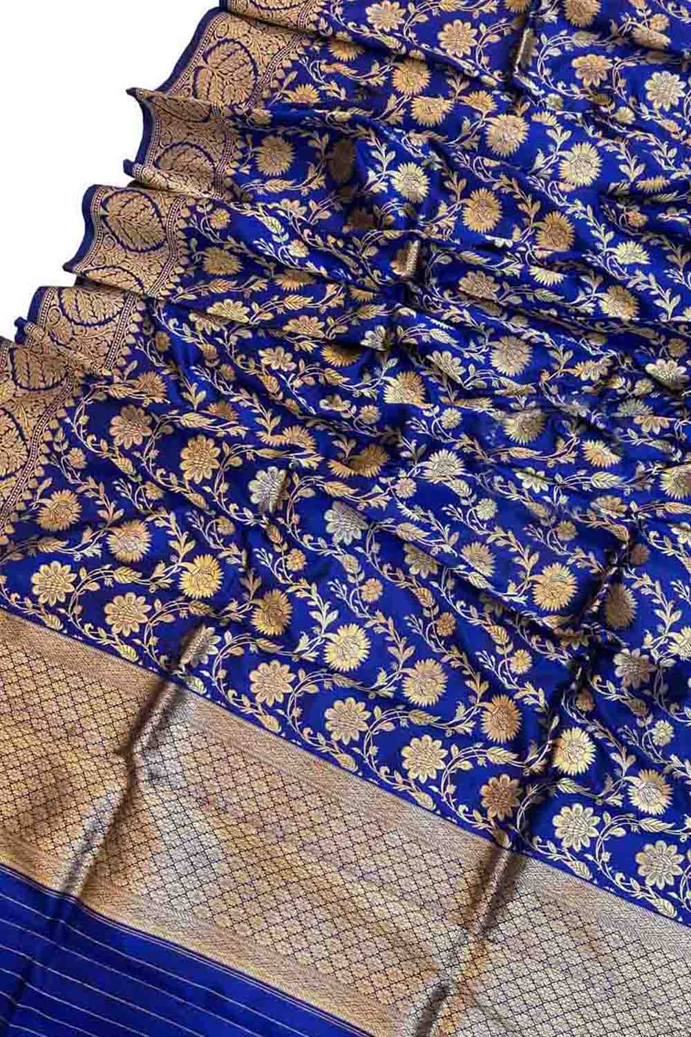 Blue Banarasi Katan Silk Jaal Dupatta - Luxurion World