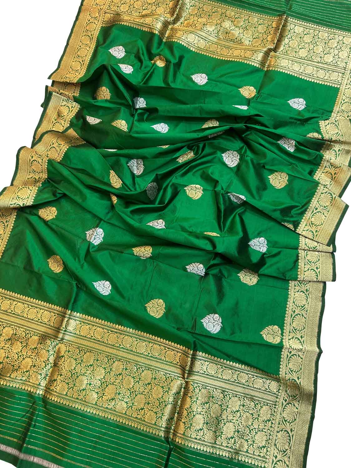 Green Banarasi Silk Dupatta with Kadwa Boota Design - Luxurion World
