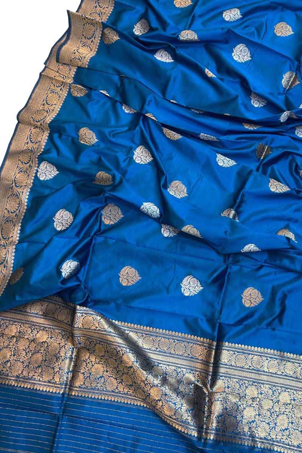 Blue Banarasi Katan Silk Dupatta: Kadwa Boota Design - Luxurion World