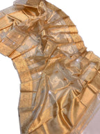 Exquisite Golden Handloom Banarasi Tissue Silk Dupatta - Luxurion World