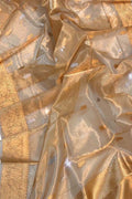 Exquisite Golden Handloom Banarasi Tissue Silk Dupatta - Luxurion World