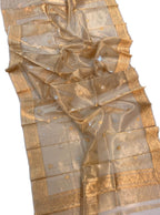 Exquisite Golden Handloom Banarasi Tissue Silk Dupatta - Luxurion World