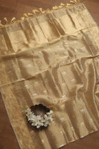 Exquisite Golden Handloom Banarasi Tissue Silk Dupatta - Luxurion World