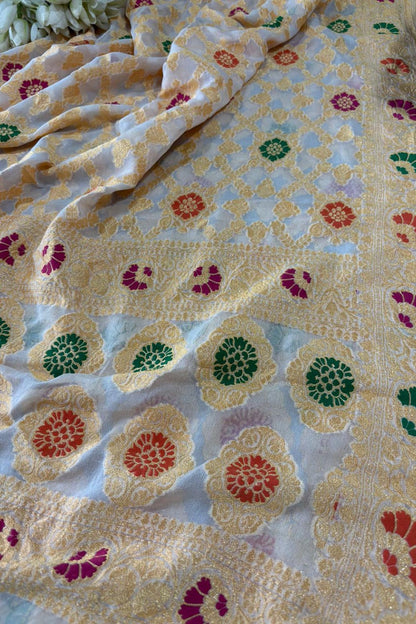 Dyeable Meenakari Flower Design Banarasi Pure Georgette Dupatta - Luxurion World