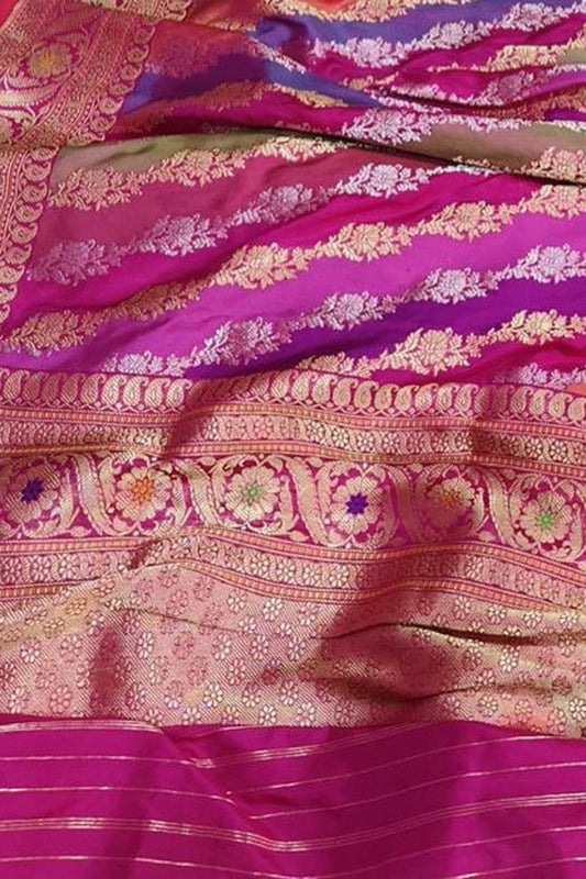 Multicolor Banarasi Handloom Pure Katan Silk Rangkat Dupatta - Luxurion World