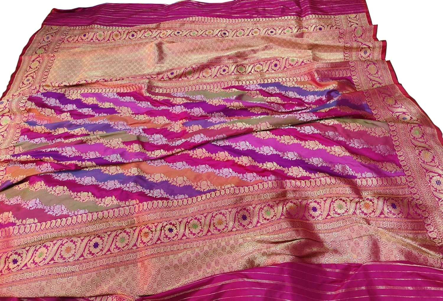 Multicolor Banarasi Handloom Pure Katan Silk Rangkat Dupatta - Luxurion World