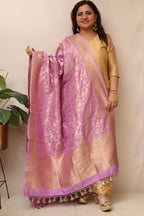Elegant Purple Banarasi Silk Dupatta with Shikargah Design - Luxurion World