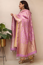Elegant Purple Banarasi Silk Dupatta with Shikargah Design - Luxurion World