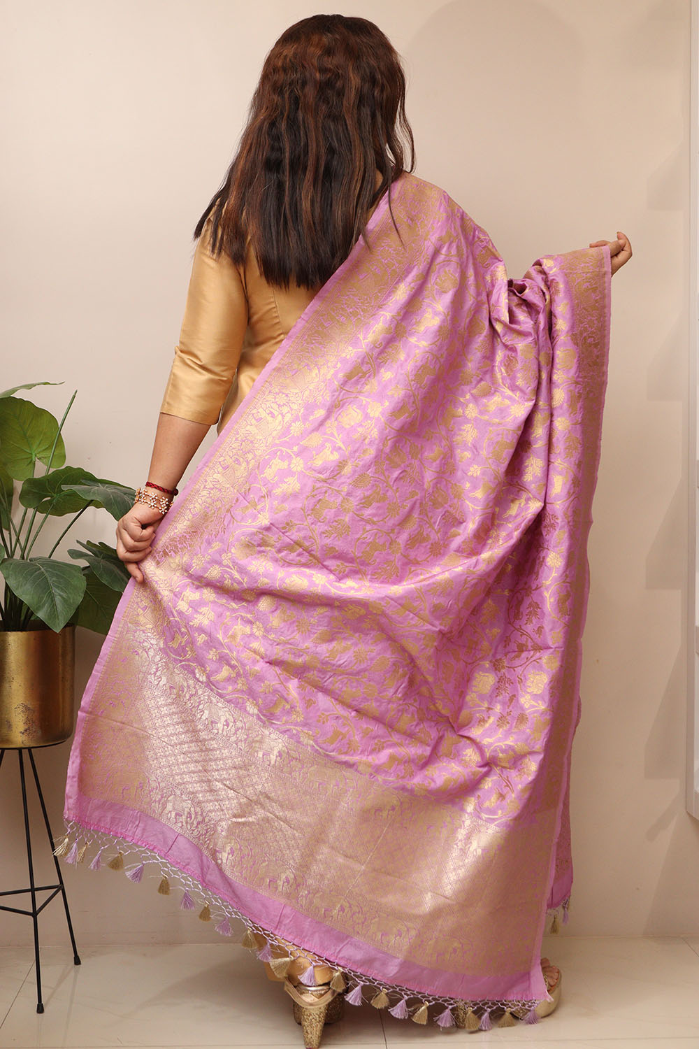 Elegant Purple Banarasi Silk Dupatta with Shikargah Design - Luxurion World