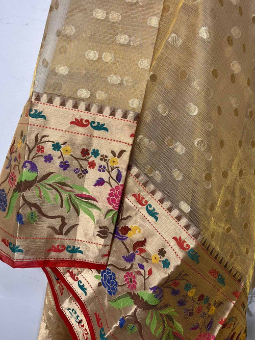 Elegant Pastel Banarasi Kota Tissue Paithani Border Dupatta - Luxurion World