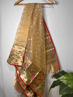 Elegant Pastel Banarasi Kota Tissue Paithani Border Dupatta - Luxurion World