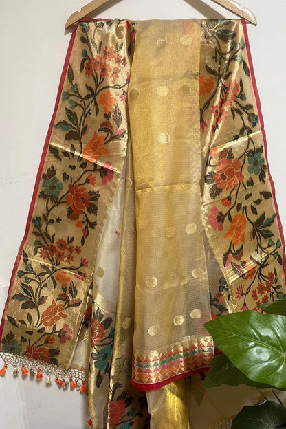 Elegant Pastel Banarasi Kota Tissue Paithani Dupatta with Design Border - Luxurion World