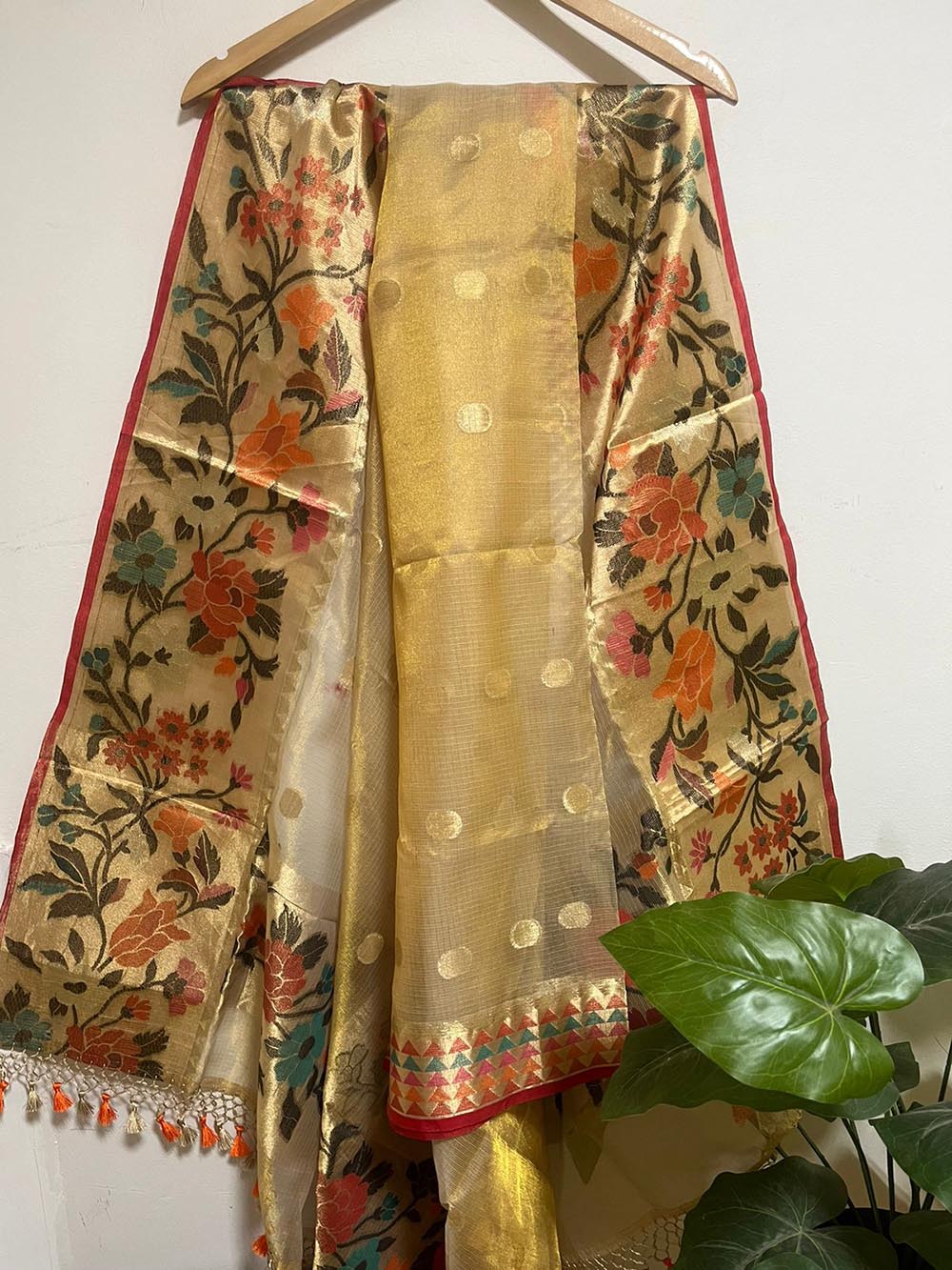Elegant Pastel Banarasi Kota Tissue Paithani Dupatta with Design Border - Luxurion World