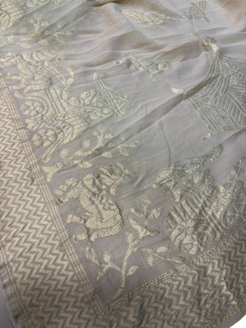 Dyeable Banarasi Handloom Pure Moonga Silk Dupatta - Luxurion World- Crafted Heirlooms