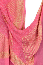 Stunning Pink Georgette Banarasi Bandhani Dupatta - Luxurion World- Crafted Heirlooms