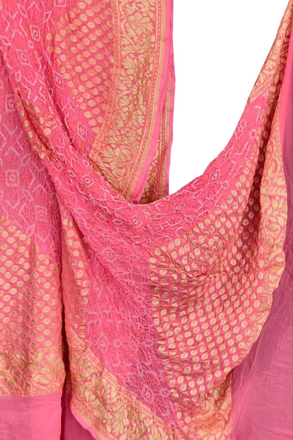 Stunning Pink Georgette Banarasi Bandhani Dupatta - Luxurion World- Crafted Heirlooms