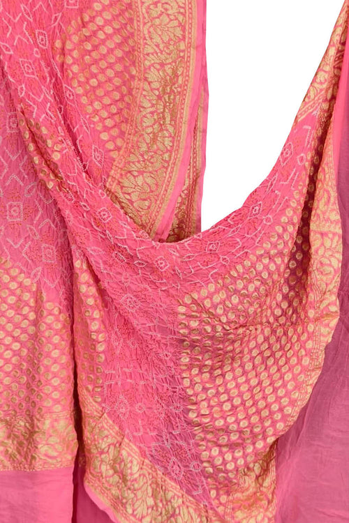Stunning Pink Georgette Banarasi Bandhani Dupatta - Luxurion World- Crafted Heirlooms