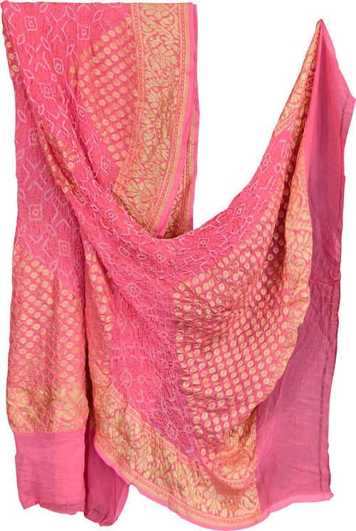 Stunning Pink Georgette Banarasi Bandhani Dupatta - Luxurion World- Crafted Heirlooms