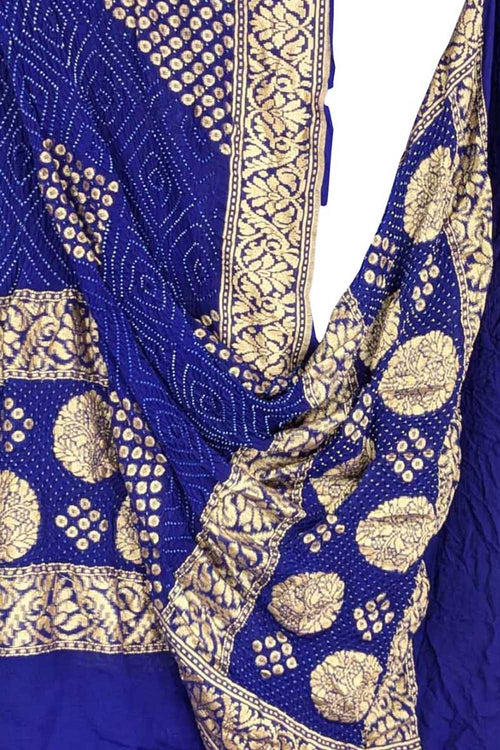 Blue Georgette Banarasi Bandhani Dupatta - Luxurion World- Crafted Heirlooms