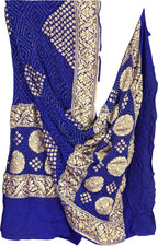 Blue Georgette Banarasi Bandhani Dupatta - Luxurion World- Crafted Heirlooms