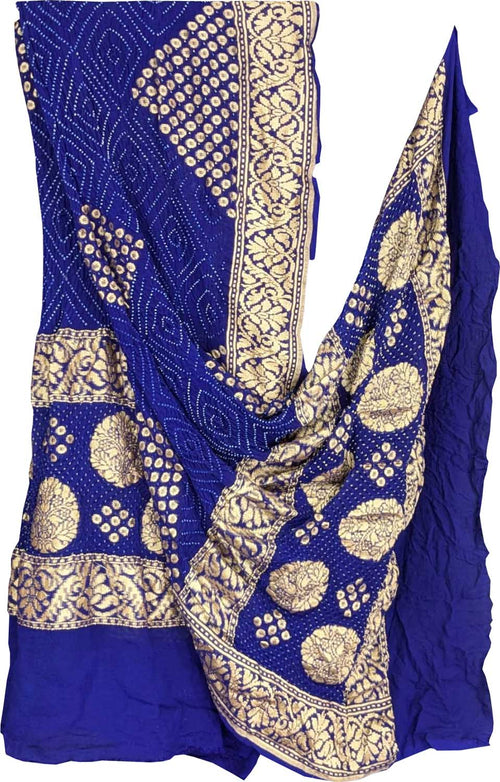 Blue Georgette Banarasi Bandhani Dupatta - Luxurion World- Crafted Heirlooms