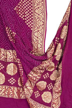 Exquisite Purple Georgette Banarasi Bandhani Dupatta - Luxurion World- Crafted Heirlooms