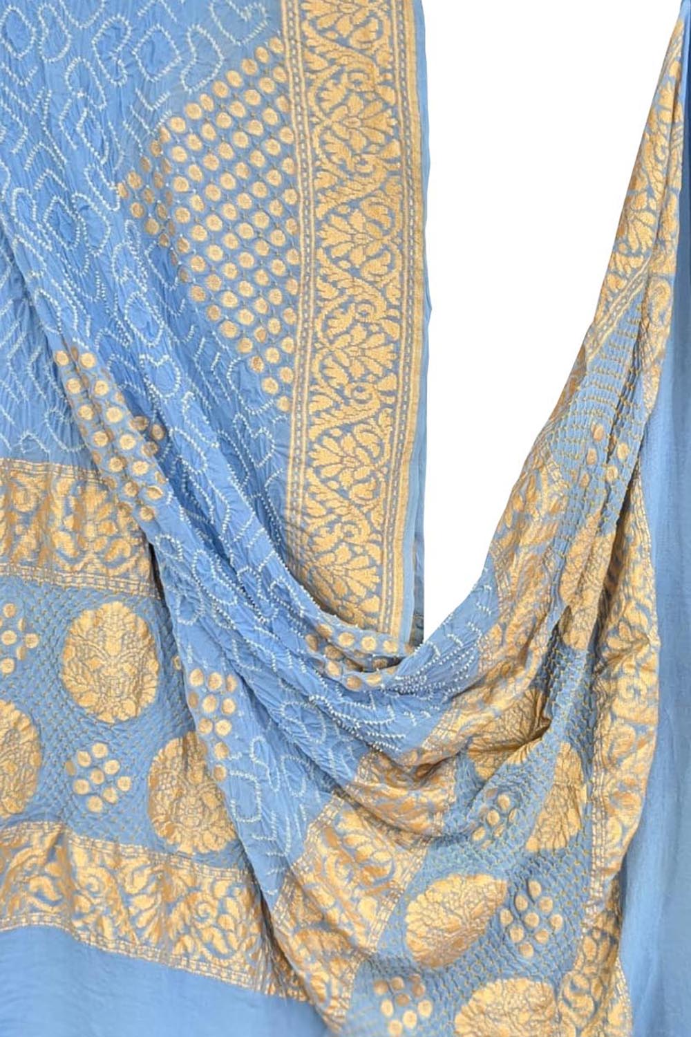 Blue Georgette Banarasi Bandhani Dupatta - Luxurion World- Crafted Heirlooms