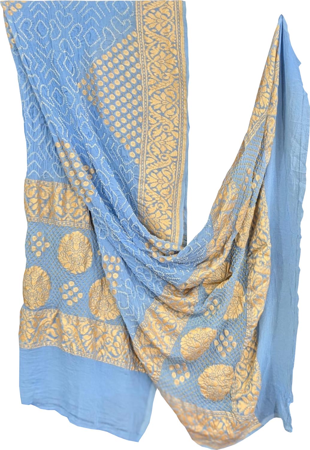 Blue Georgette Banarasi Bandhani Dupatta - Luxurion World- Crafted Heirlooms