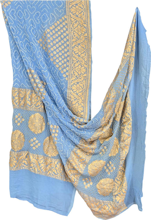 Blue Georgette Banarasi Bandhani Dupatta - Luxurion World- Crafted Heirlooms