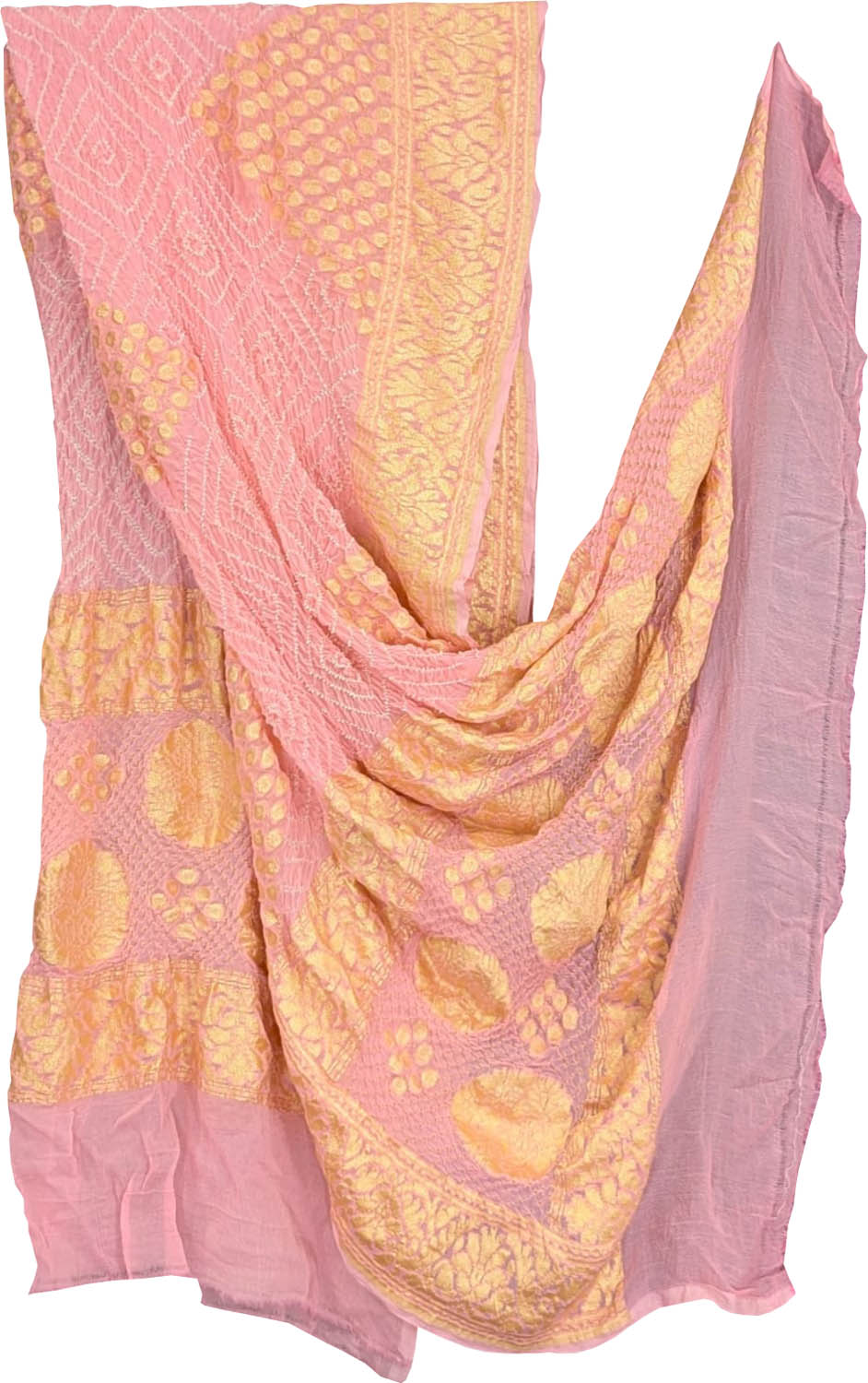 Stunning Pink Georgette Banarasi Bandhani Dupatta - Luxurion World- Crafted Heirlooms