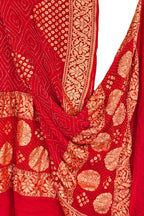 Red Georgette Banarasi Bandhani Dupatta - Luxurion World- Crafted Heirlooms