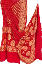Red Georgette Banarasi Bandhani Dupatta - Luxurion World- Crafted Heirlooms