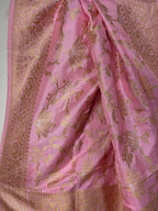 Beautiful Pink Banarasi Handloom Pure Katan Silk Kadwa Dupatta - Luxurion World- Crafted Heirlooms