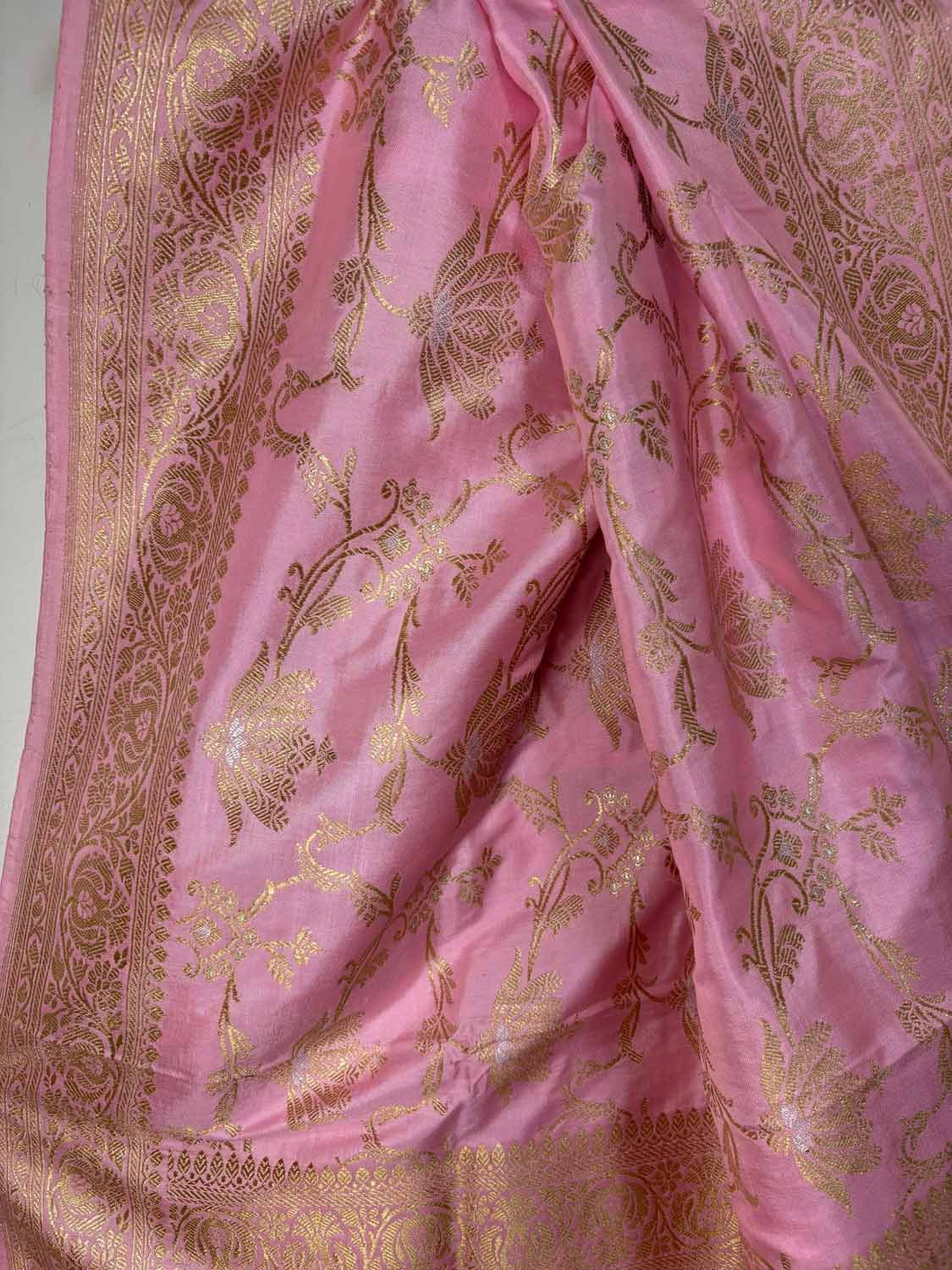 Beautiful Pink Banarasi Handloom Pure Katan Silk Kadwa Dupatta - Luxurion World- Crafted Heirlooms