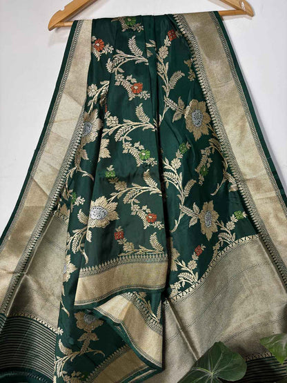 Exquisite Green Banarasi Handloom Pure Katan Silk Kadwa Dupatta - Luxurion World