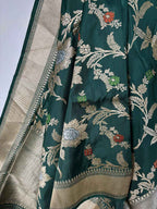 Exquisite Green Banarasi Handloom Pure Katan Silk Kadwa Dupatta - Luxurion World- Crafted Heirlooms